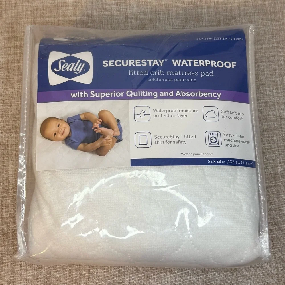 Sealy Securestay Waterproof Fitted Crib Mattress Pad 52x28 Inches New In Package
